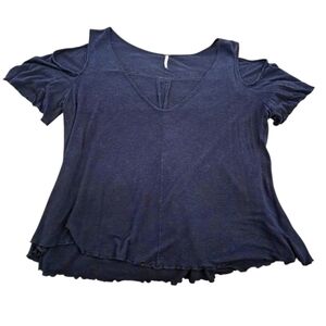 Free People Black Flutter Sleeve Relaxed Tee Cold Shoulder